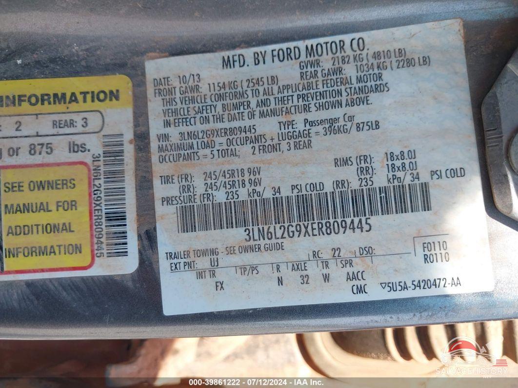 3LN6L2G9XER809445 2014 LINCOLN MKZ photo no. 9