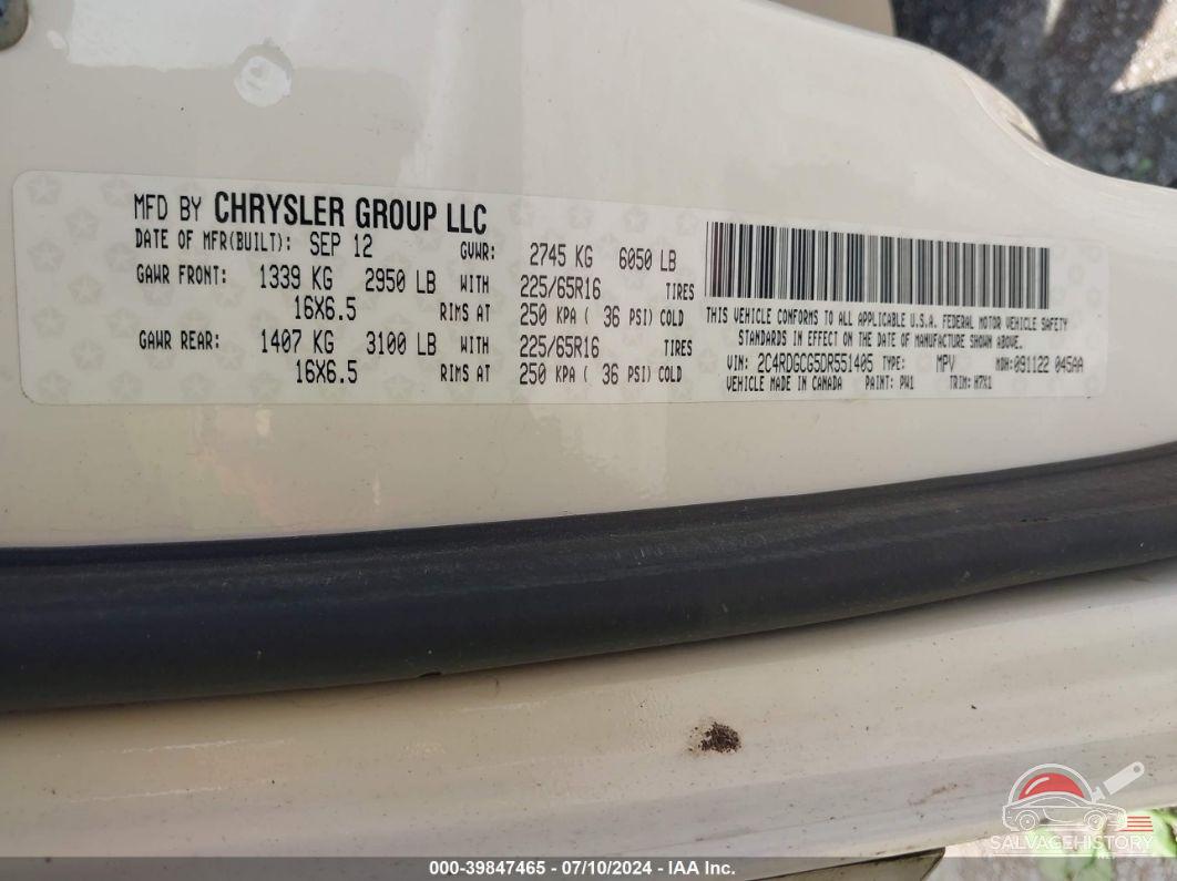 2C4RDGCG5DR551405 2013 DODGE GRAND CARAVAN photo no. 9