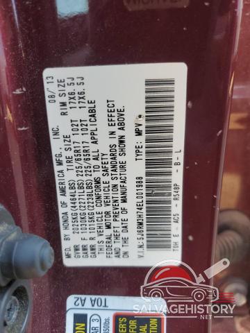 5J6RM3H74EL001988 2014 HONDA CRV photo no. 12