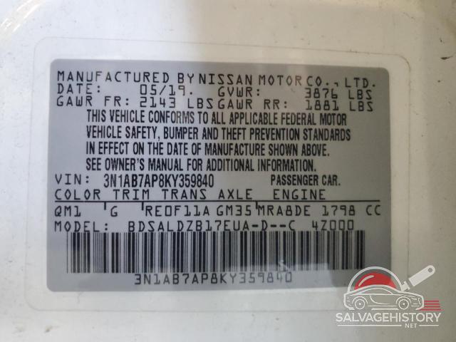 3N1AB7AP8KY359840 2019 NISSAN SENTRA photo no. 12