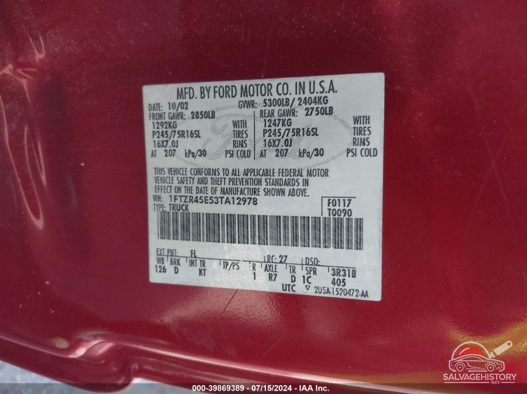1FTZR45E53TA12978 2003 FORD RANGER photo no. 9