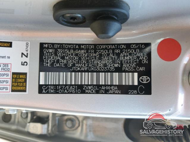 JTDKARFUXG3023735 2016 TOYOTA PRIUS photo no. 12