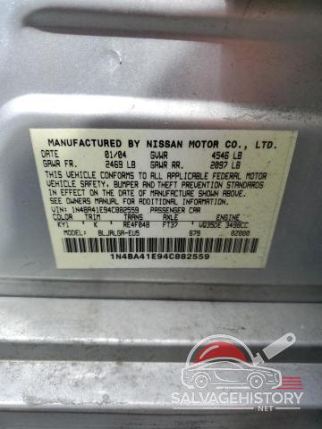 1N4BA41E94C882559 2004 NISSAN MAXIMA photo no. 12