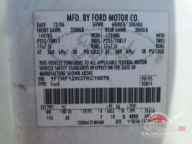 1FTRF12W37KC19076 2007 FORD All Models photo no. 12