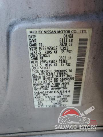 5N1AR18B58C658344 2008 NISSAN PATHFINDER photo no. 12