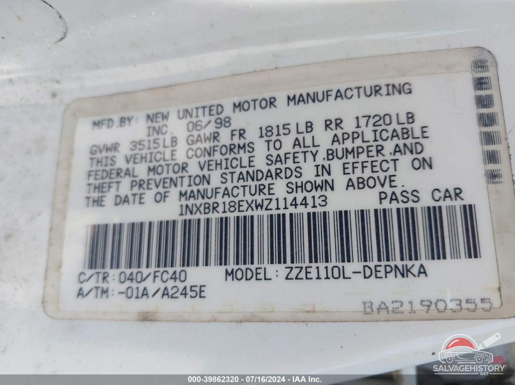 1NXBR18EXWZ114413 1998 TOYOTA COROLLA photo no. 9