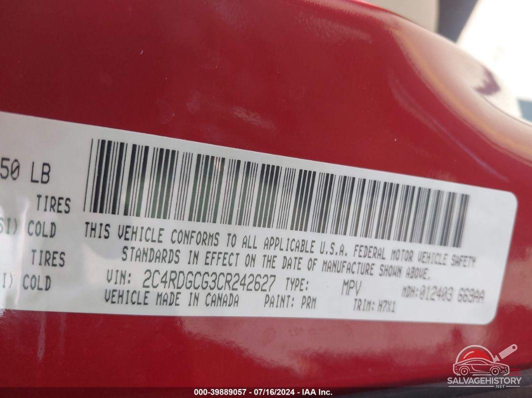 2C4RDGCG3CR242627 2012 DODGE GRAND CARAVAN photo no. 9