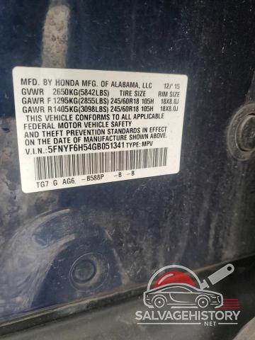 5FNYF6H54GB051341 2016 HONDA PILOT photo no. 13
