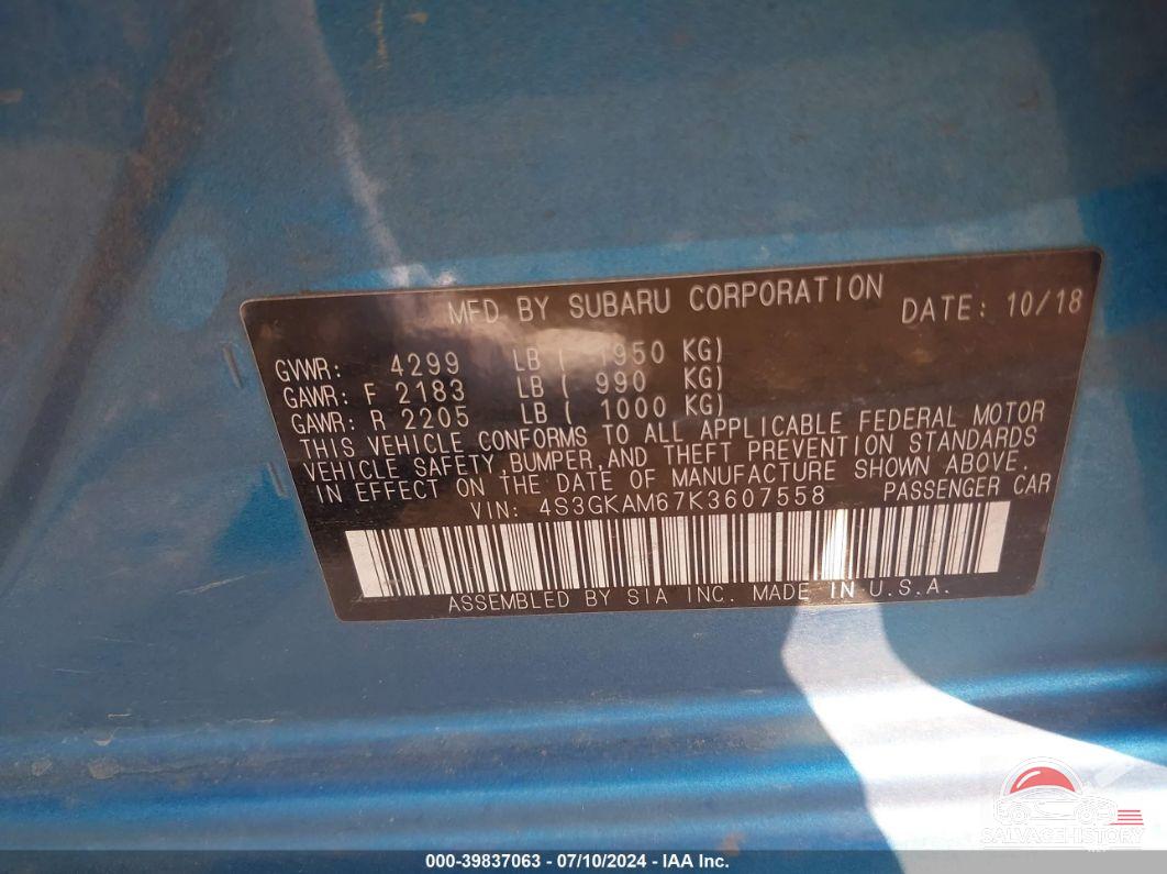 4S3GKAM67K3607558 2019 SUBARU IMPREZA photo no. 9