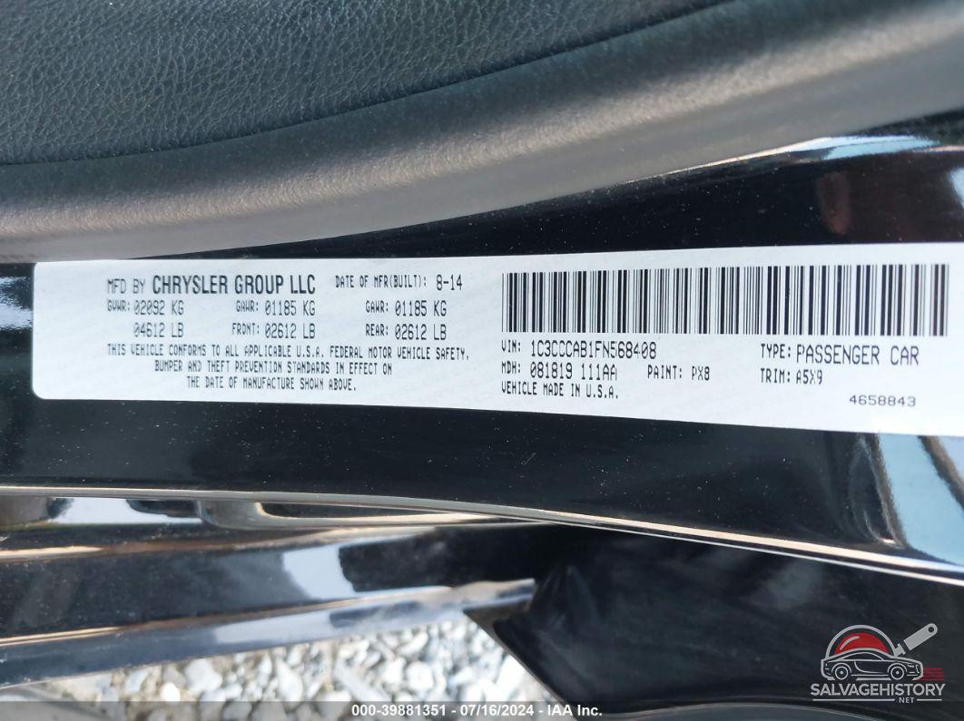 1C3CCCAB1FN568408 2015 CHRYSLER 200 photo no. 9