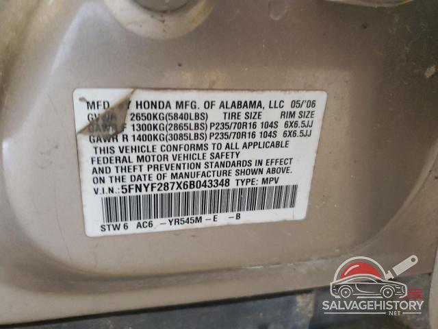5FNYF287X6B043348 2006 HONDA PILOT photo no. 13
