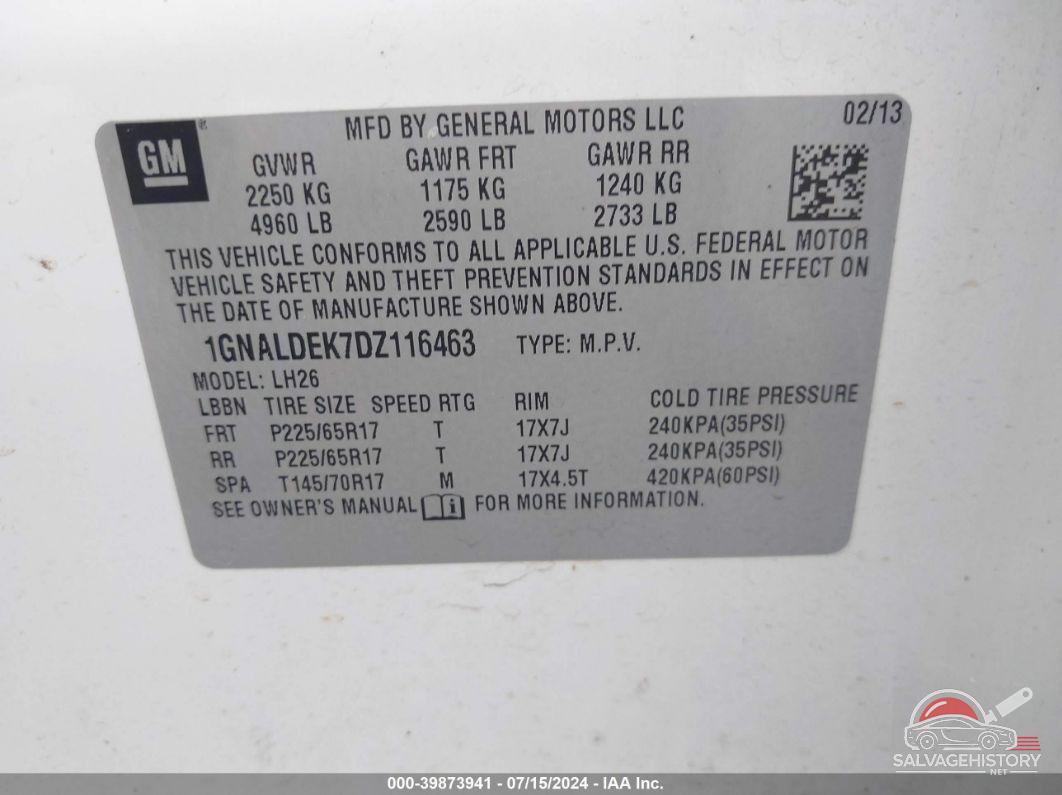 1GNALDEK7DZ116463 2013 CHEVROLET EQUINOX photo no. 9