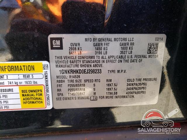 1GNKRHKD0EJ298233 2014 CHEVROLET TRAVERSE photo no. 13