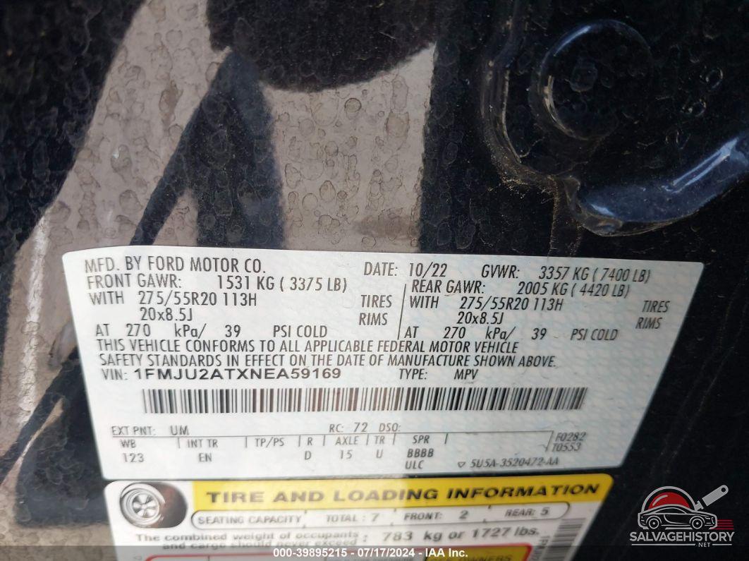 1FMJU2ATXNEA59169 2022 FORD EXPEDITION photo no. 9