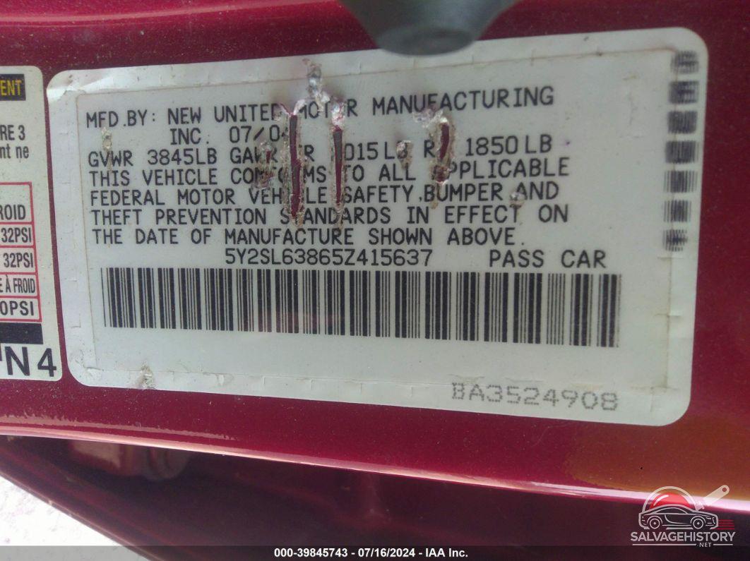 5Y2SL63865Z415637 2005 PONTIAC VIBE photo no. 9