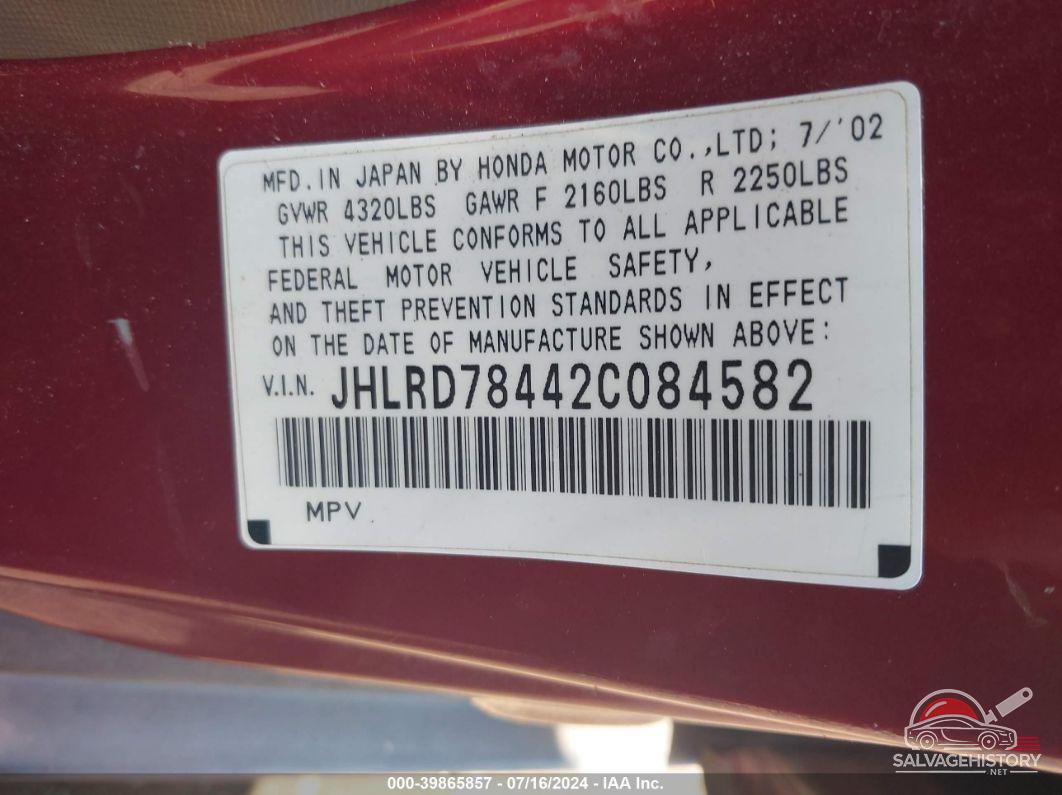 JHLRD78442C084582 2002 HONDA CR-V photo no. 9
