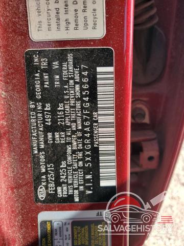 5XXGR4A67FG456647 2015 KIA OPTIMA photo no. 12