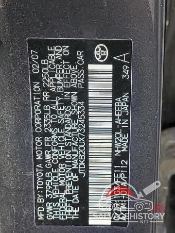 JTDKB20UX73245334 2007 TOYOTA PRIUS photo no. 12