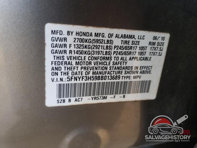 5FNYF3H59BB013689 2011 HONDA PILOT photo no. 12