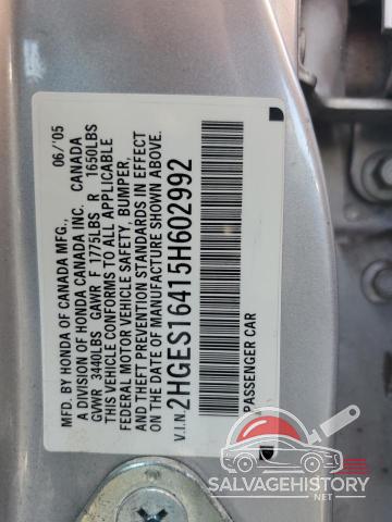 2HGES16415H602992 2005 HONDA CIVIC photo no. 12
