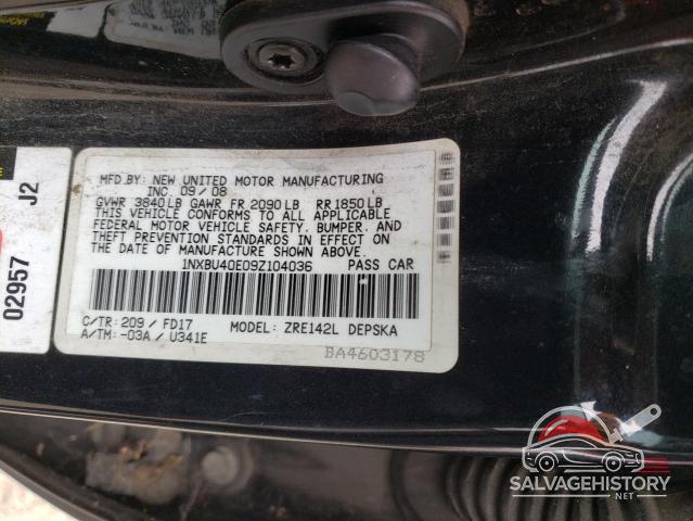 1NXBU40E09Z104036 2009 TOYOTA COROLLA BA photo no. 12