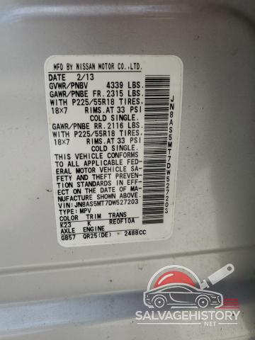 JN8AS5MT7DW527203 2013 NISSAN ROGUE photo no. 13