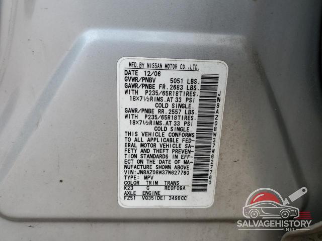 JN8AZ08W37W627760 2007 NISSAN MURANO photo no. 13