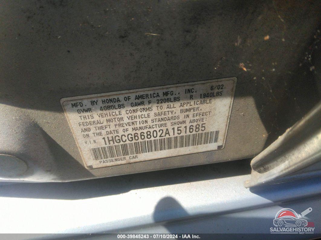 1HGCG66802A151685 2002 HONDA ACCORD photo no. 9