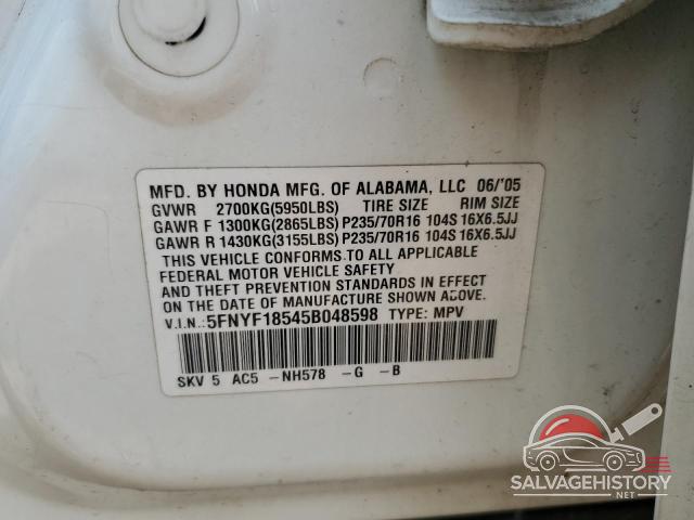 5FNYF18545B048598 2005 HONDA PILOT photo no. 13