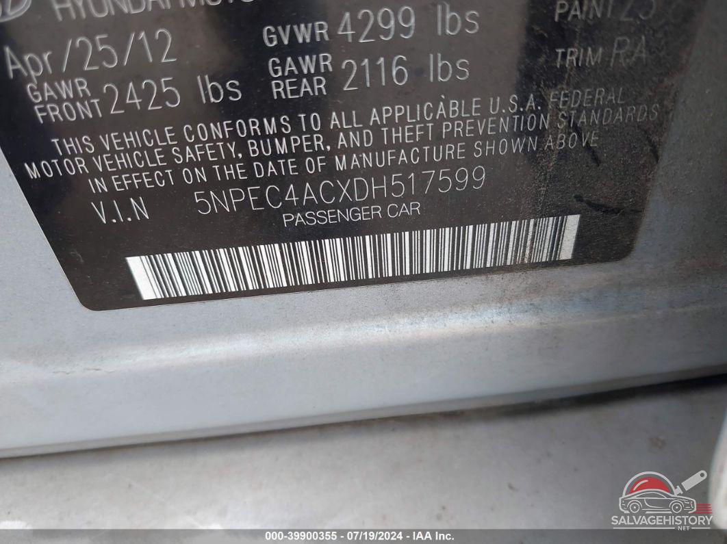 5NPEC4ACXDH517599 2013 HYUNDAI SONATA photo no. 9