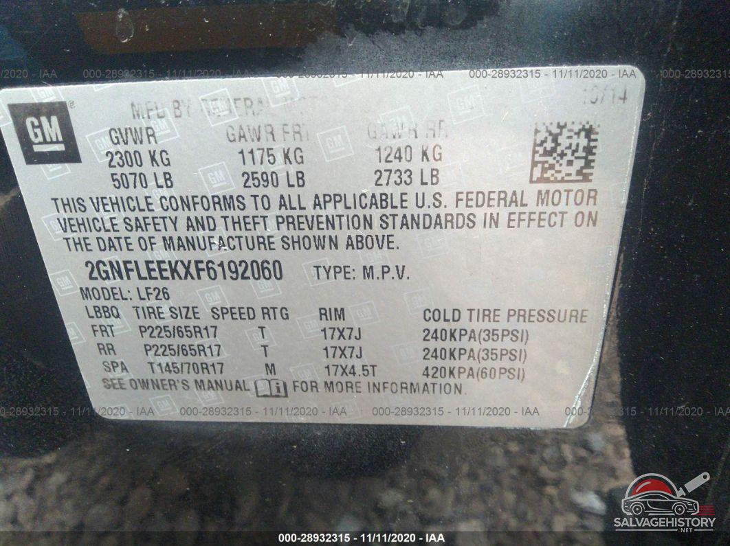2GNFLEEKXF6192060 2015 CHEVROLET EQUINOX photo no. 9
