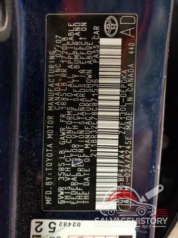 2T1BR32E78C871536 2008 TOYOTA COROLLA photo no. 12