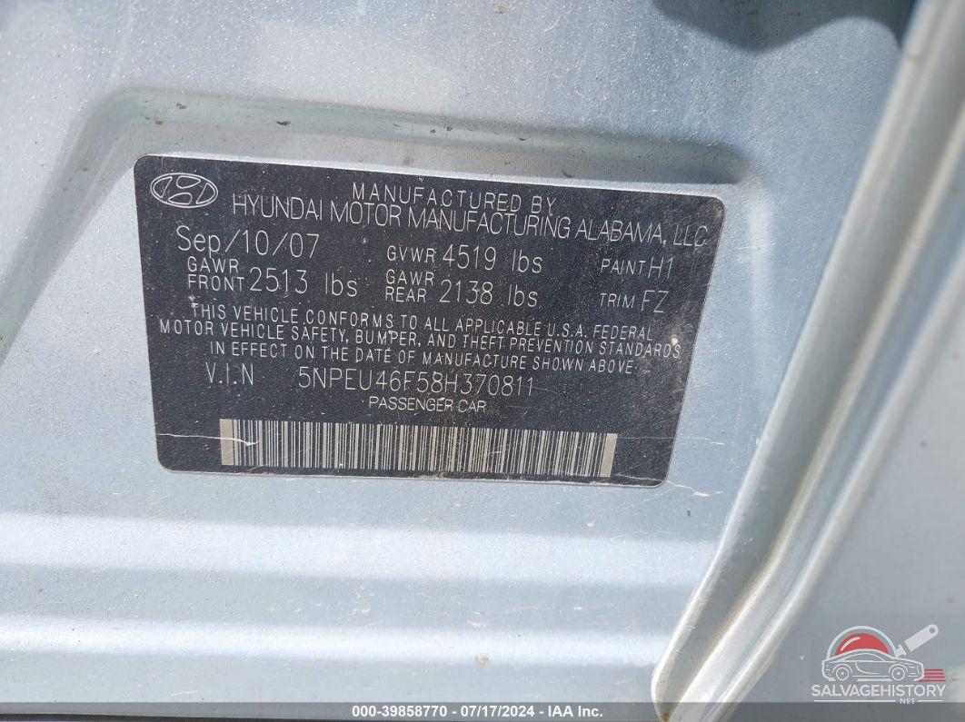 5NPEU46F58H370811 2008 HYUNDAI SONATA photo no. 9