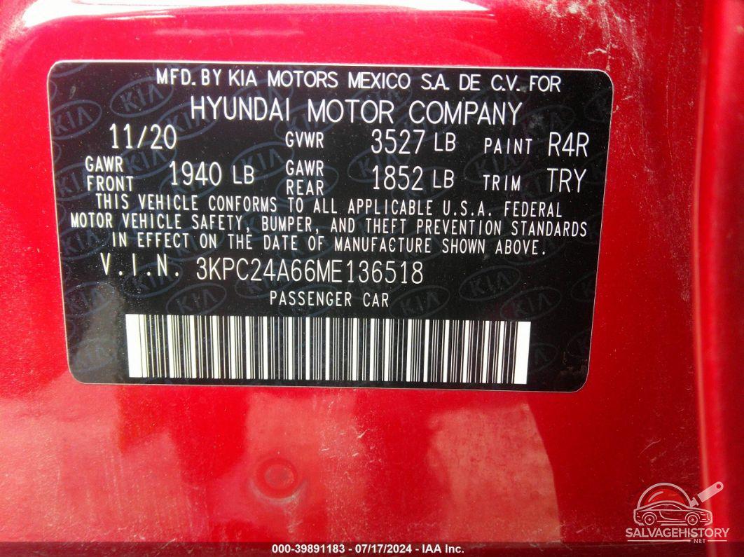 3KPC24A66ME136518 2021 HYUNDAI ACCENT photo no. 9