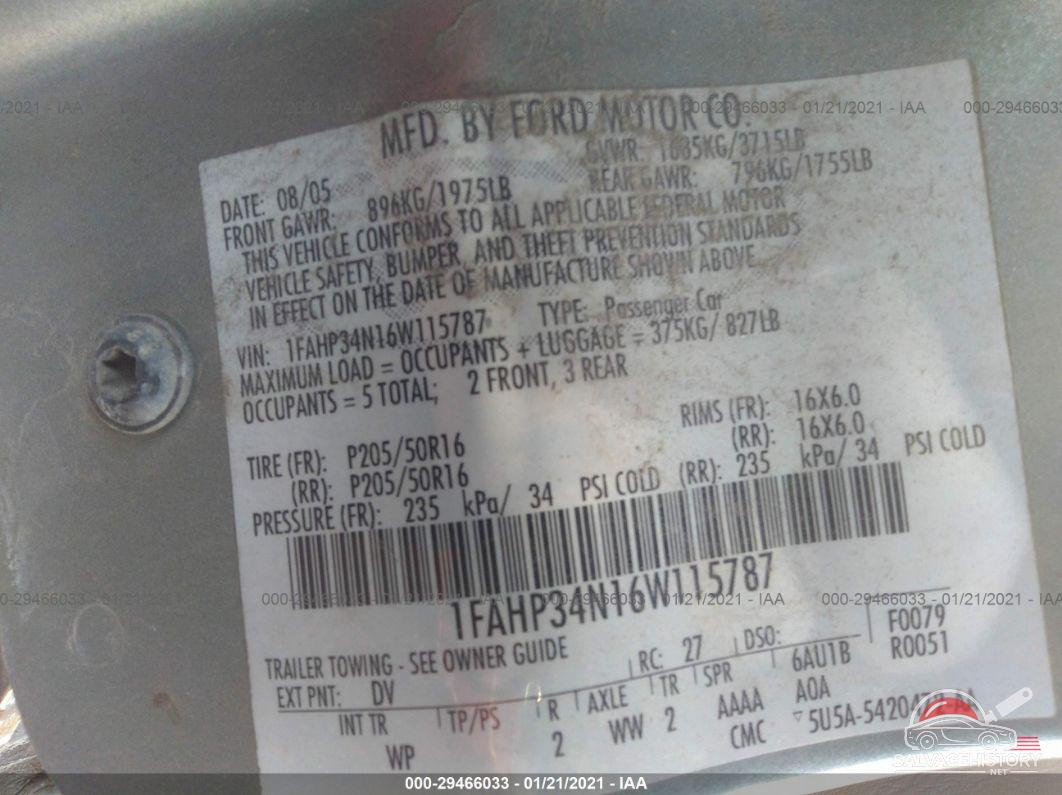 1FAHP34N16W115787 2006 FORD FOCUS photo no. 9