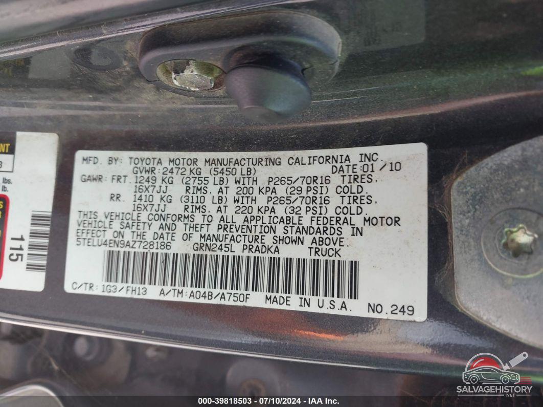 5TELU4EN9AZ728186 2010 TOYOTA TACOMA photo no. 9
