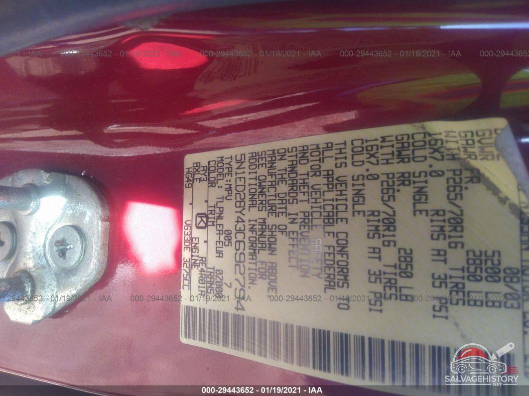 5N1ED28Y43C692794 2003 NISSAN XTERRA photo no. 9