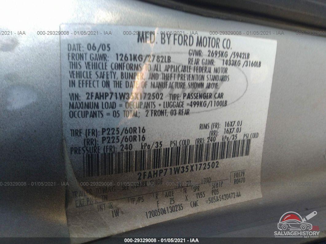 2FAHP71W35X172502 2005 FORD POLICE INTERCEPTOR photo no. 9