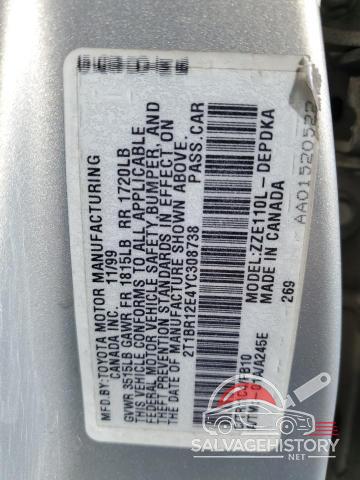 2T1BR12E4YC308738 2000 TOYOTA COROLLA photo no. 12