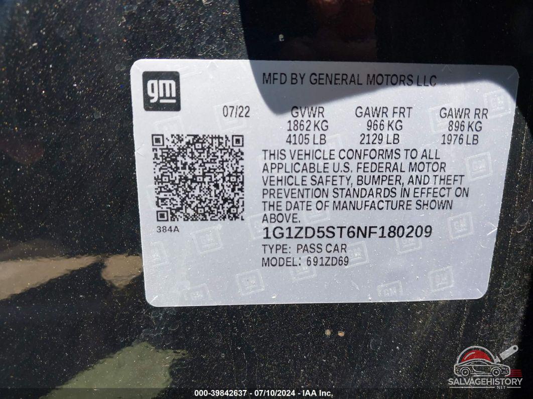 1G1ZD5ST6NF180209 2022 CHEVROLET MALIBU photo no. 9