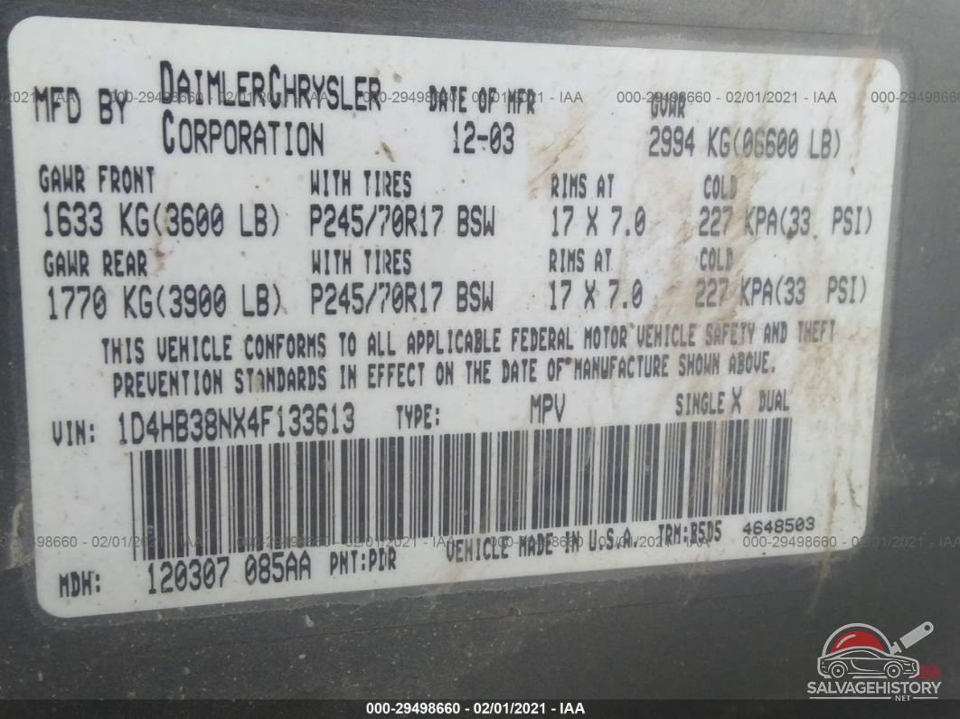 1D4HB38NX4F133613 2004 DODGE DURANGO photo no. 9