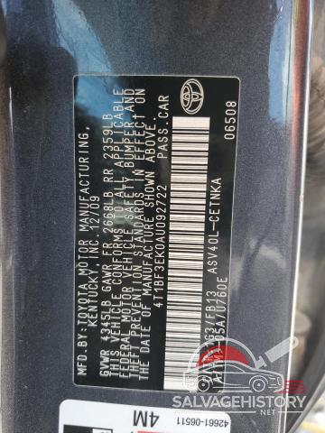 4T1BF3EK0AU092722 2010 TOYOTA CAMRY photo no. 12