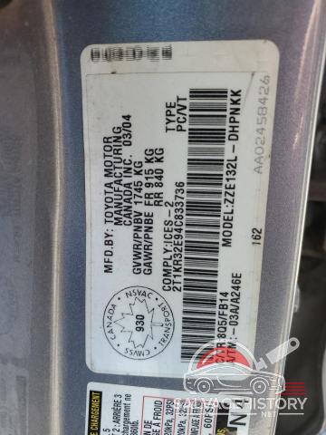 2T1KR32E94C833736 2004 TOYOTA COROLLA photo no. 13