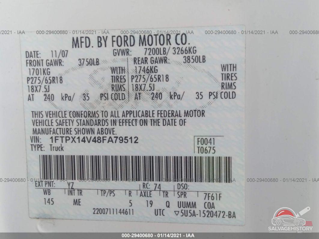 1FTPX14V48FA79512 2008 FORD F-150 photo no. 9