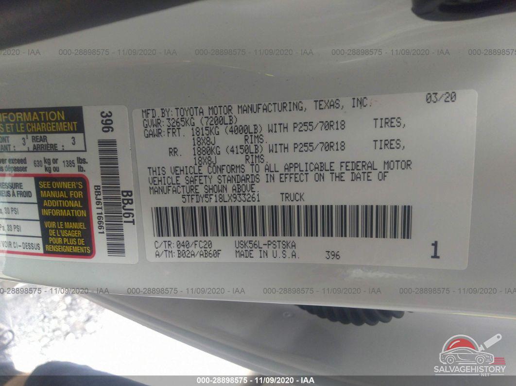 5TFDY5F18LX933261 2020 TOYOTA TUNDRA 4WD photo no. 9