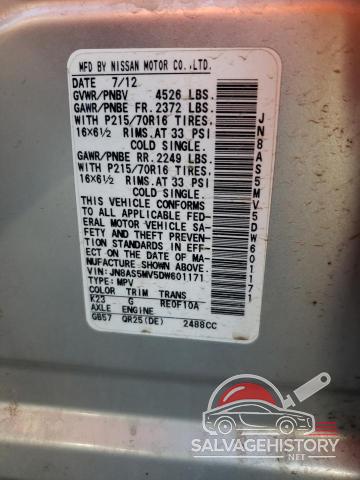 JN8AS5MV5DW601171 2013 NISSAN ROGUE photo no. 12