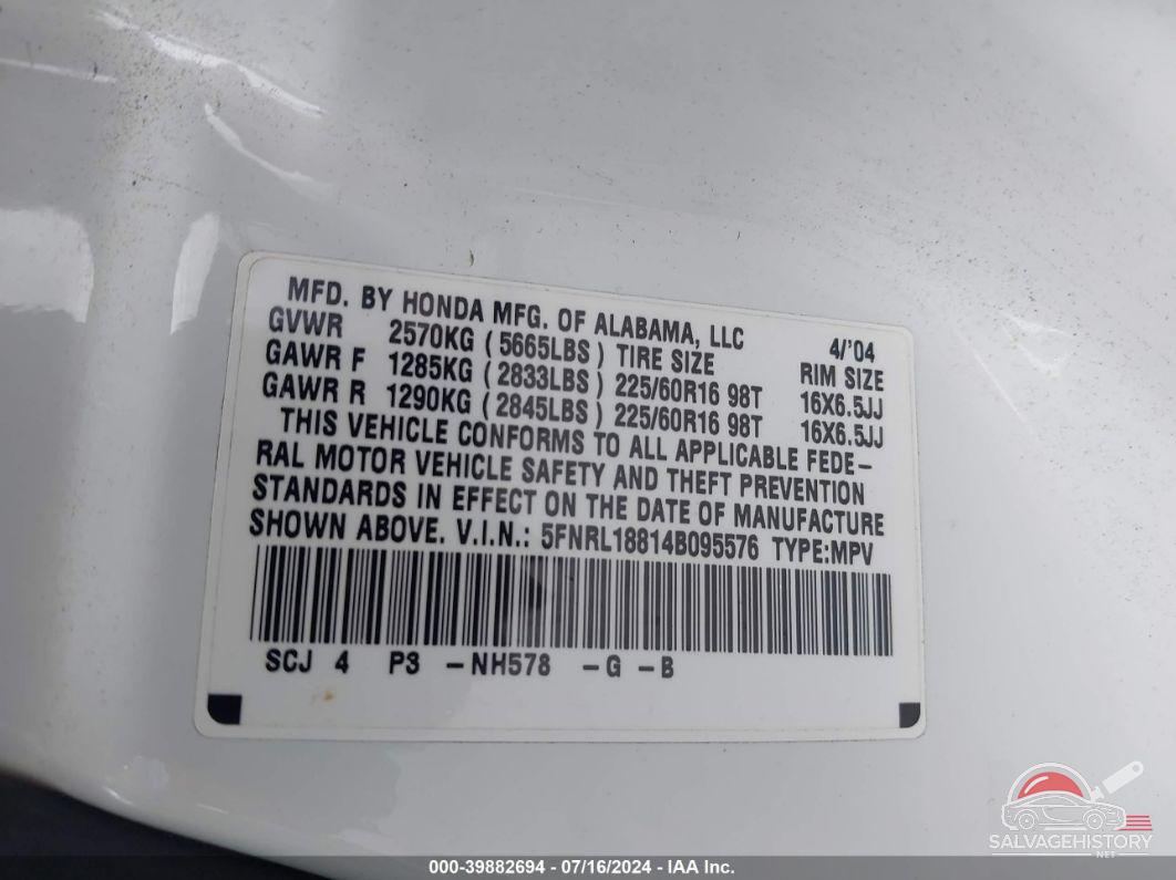 5FNRL18814B095576 2004 HONDA ODYSSEY photo no. 9