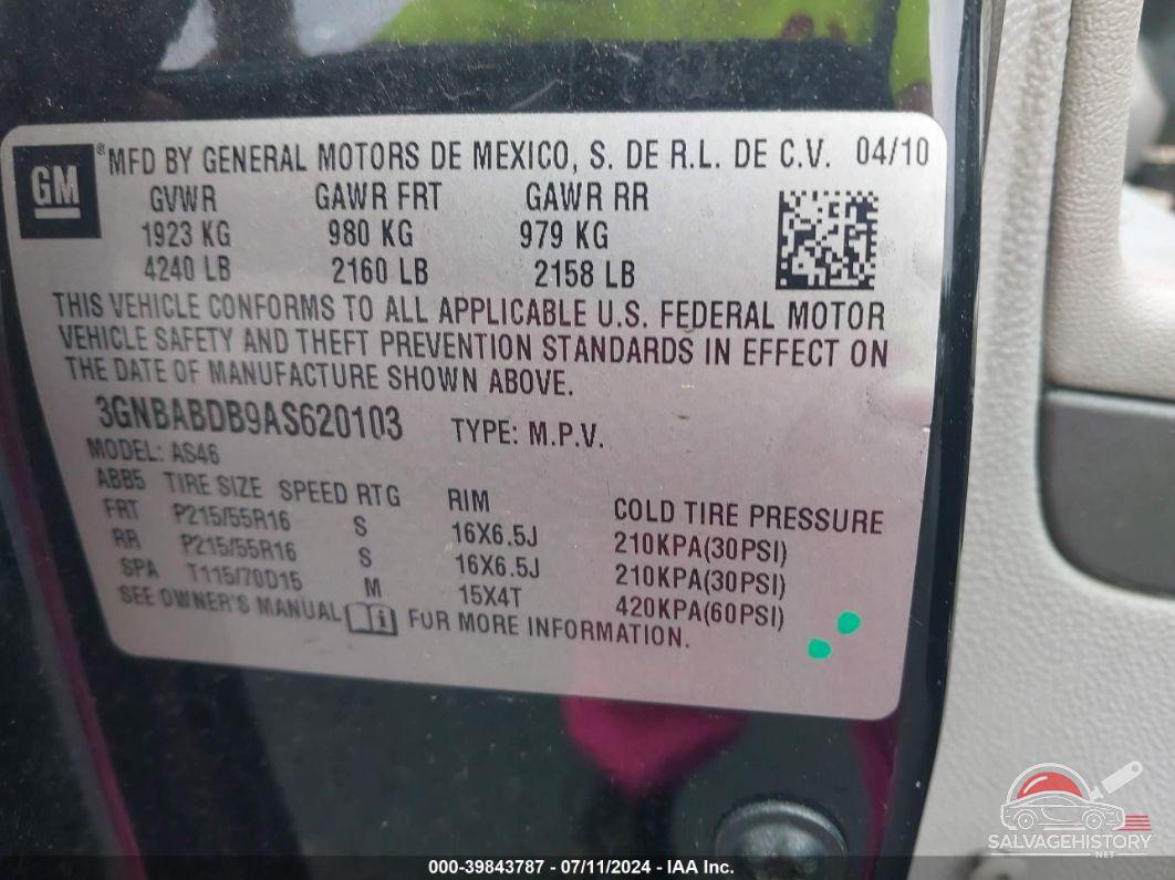 3GNBABDB9AS620103 2010 CHEVROLET HHR photo no. 9
