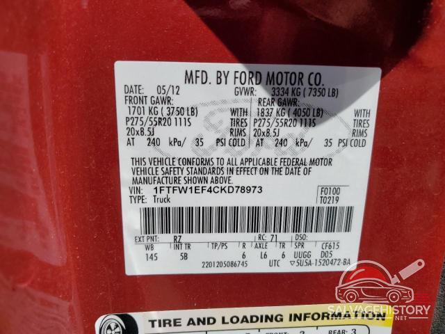 1FTFW1EF4CKD78973 2012 FORD F-150 photo no. 12