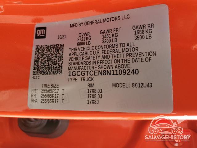 1GCGTCEN8N1109240 2022 CHEVROLET COLORADO photo no. 13